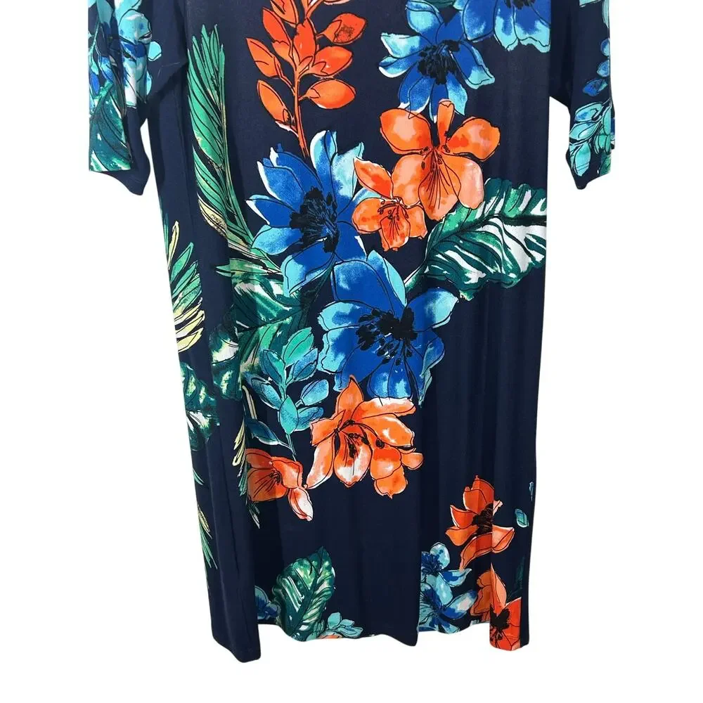 Tommy Bahama Tropical Shift Dress Small 3/4 Sleeve Resort Vacation Island Print